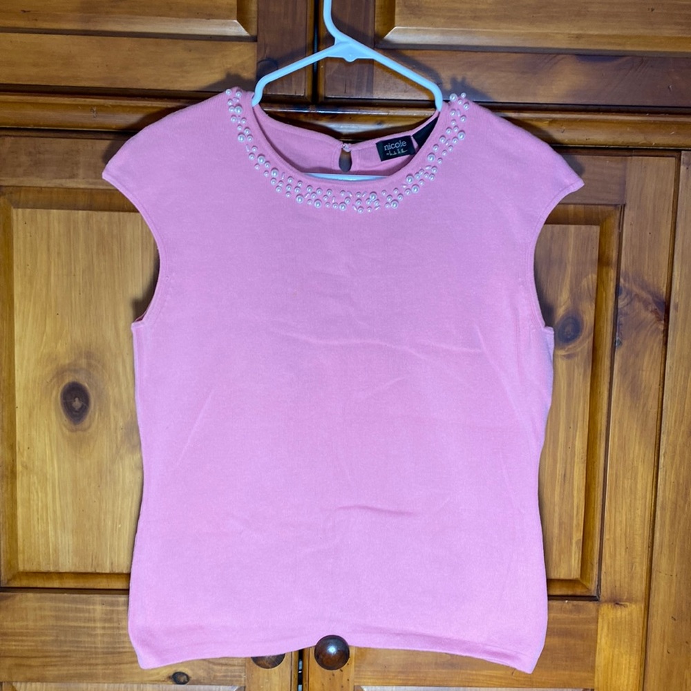 nicole by nicole miller Pink Womens Pearl Blouse